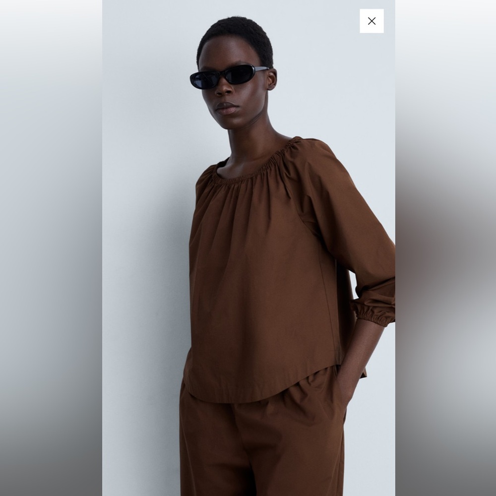 Mango Women’s Clothing COTTON BLOUSE WITH GATHERED NECK Size S 2 Piece Set